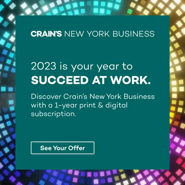 Crain’s New York Business animated subscription ad: 2023 is your year to succeed at work, over a moving mosaic of lights
