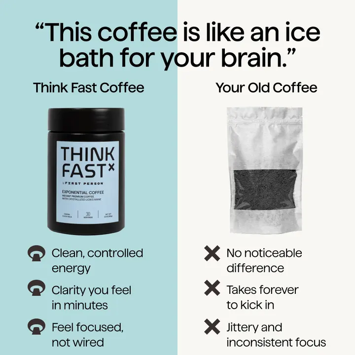 First Person us versus them ad comparing Think Fast with regular coffee