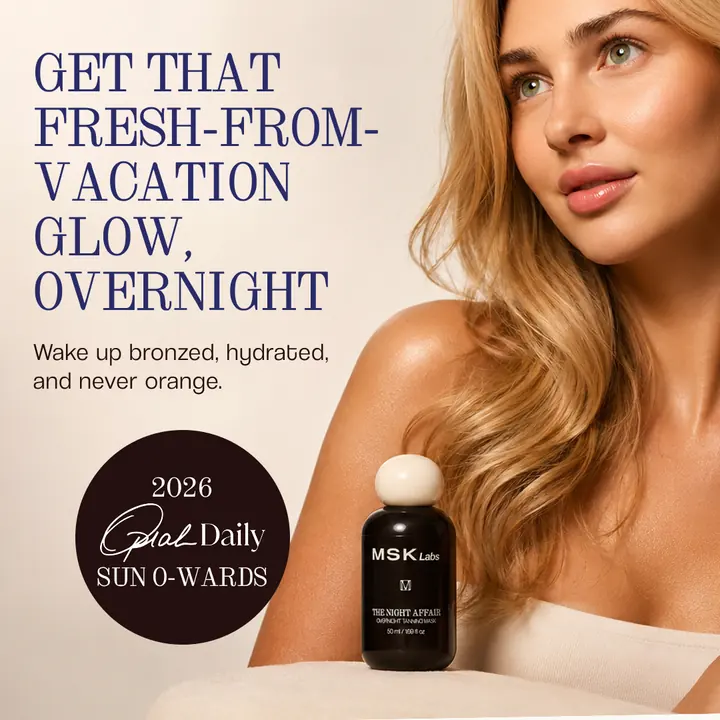 MSK Labs ad: get that fresh-from-vacation glow overnight, with an Oprah Daily Sun O-wards badge
