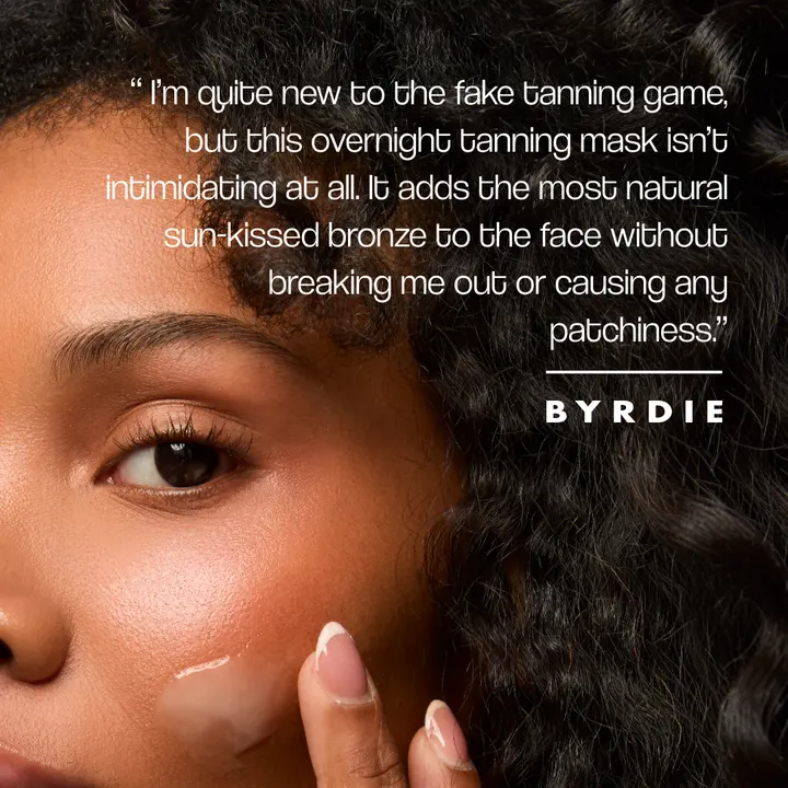MSK Labs ad with a Byrdie quote about the overnight tanning mask