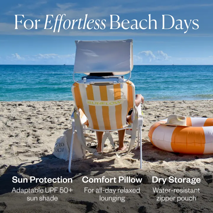 Sunflow ad: for effortless beach days, with feature callouts